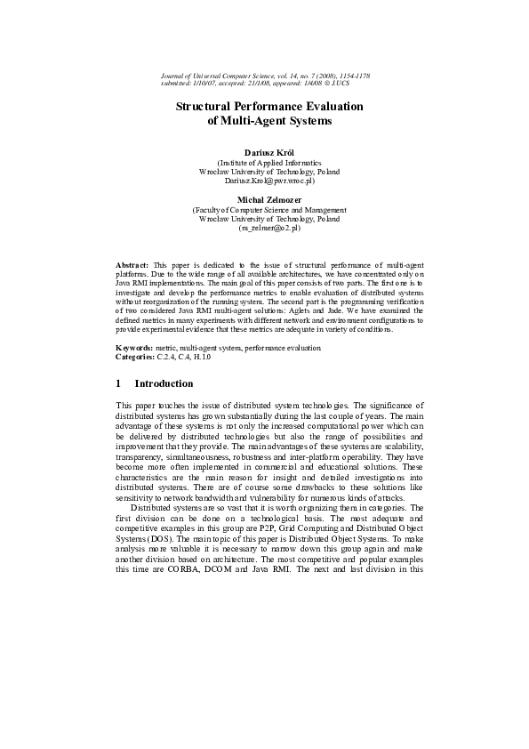 (PDF) Structural Performance Evaluation of Multi-Agent Systems