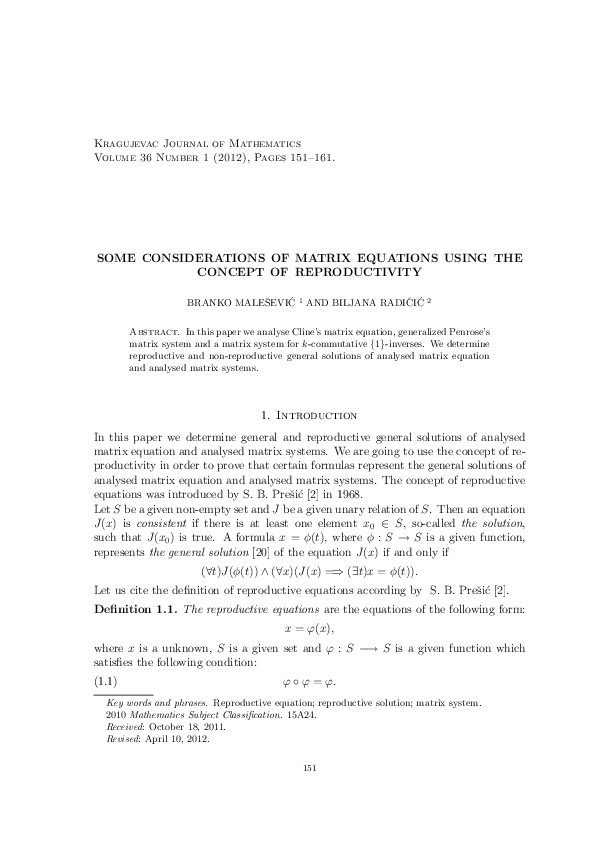 (PDF) Some considerations of matrix equations using the concept of ...