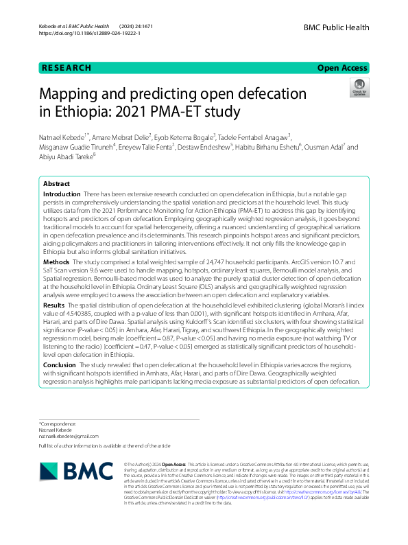 (PDF) Mapping and predicting open defecation in Ethiopia: 2021 PMA-ET study