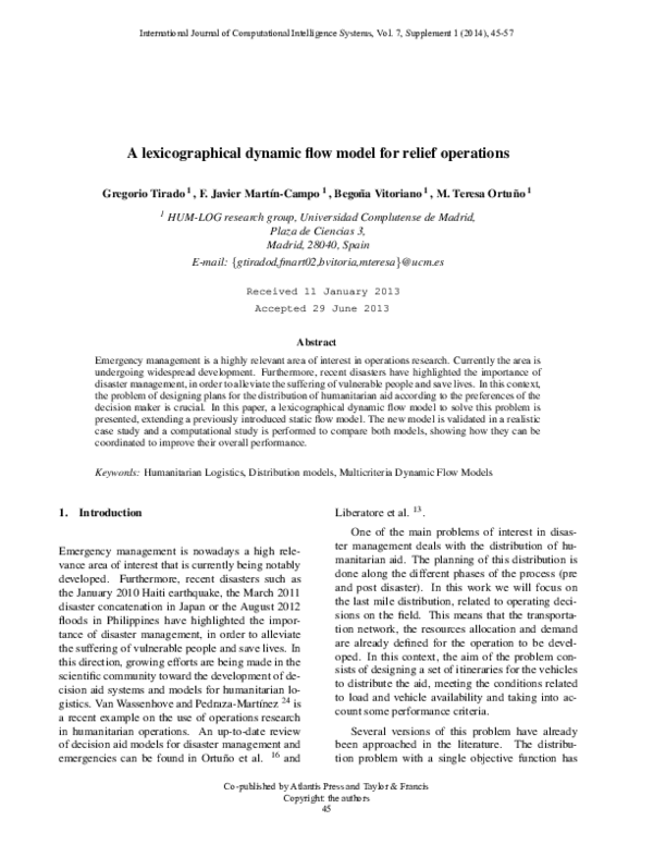 (PDF) A lexicographical dynamic flow model for relief operations
