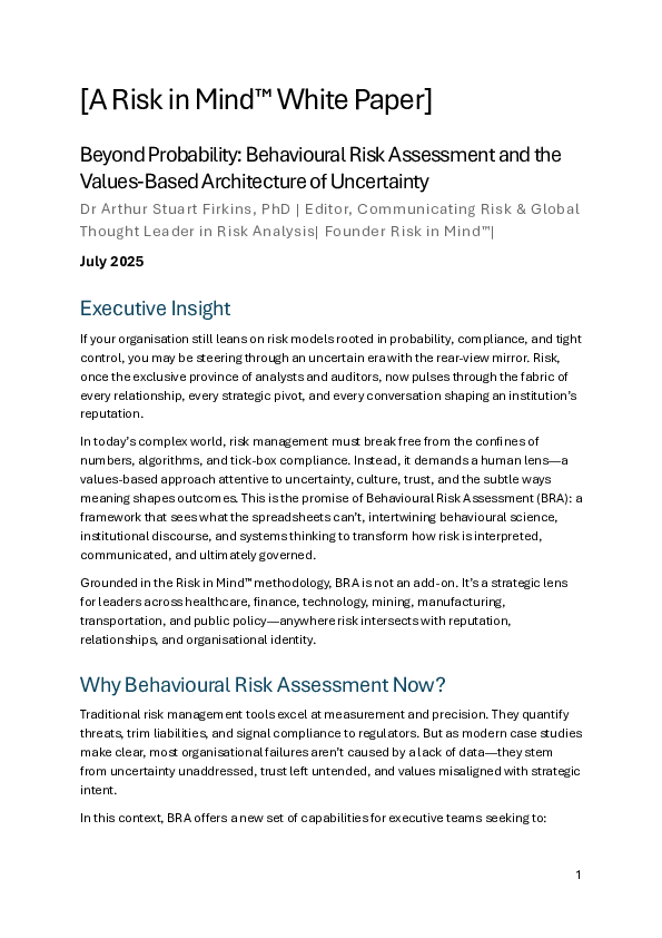 (PDF) A Risk in Mind™ White Paper] Beyond Probability: Behavioural Risk ...