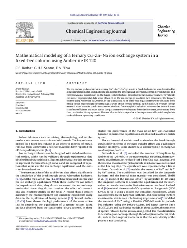 (PDF) Mathematical modeling of a ternary Cu–Zn–Na ion exchange system ...