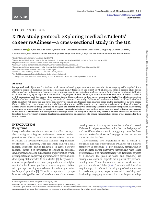 (PDF) XTRA Study Protocol: eXploring medical sTudents caReer reAdiness ...