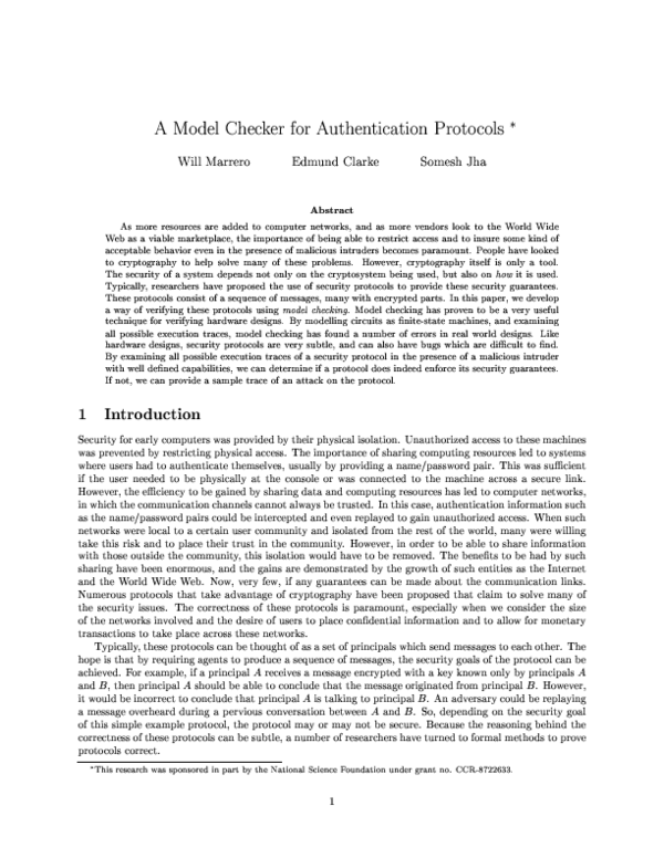 (PDF) A model checker for authentication protocols