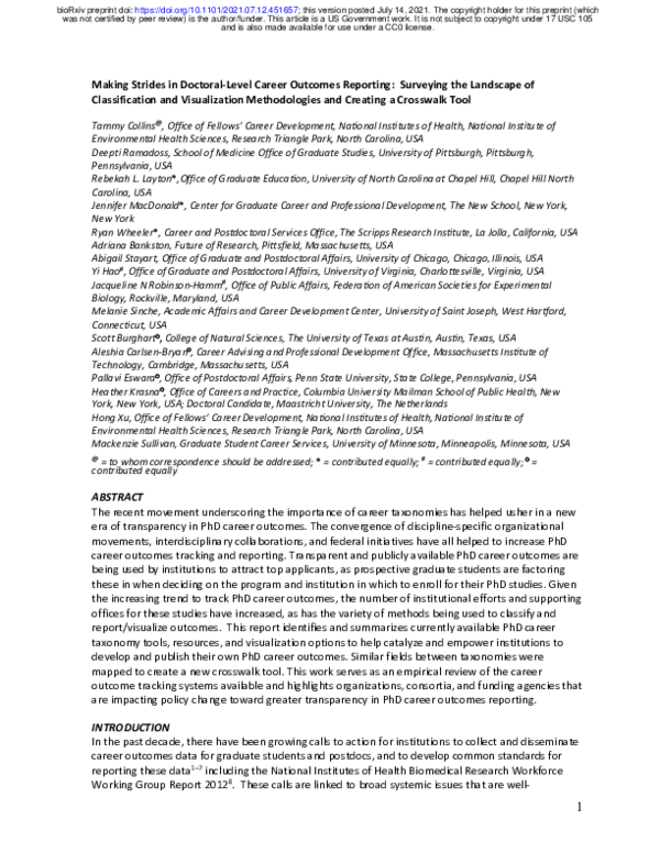 (PDF) Making Strides in Doctoral-Level Career Outcomes Reporting ...