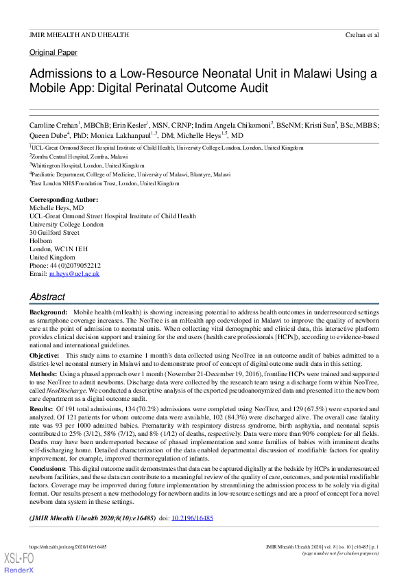 (PDF) Admissions to a Low-Resource Neonatal Unit in Malawi Using a ...