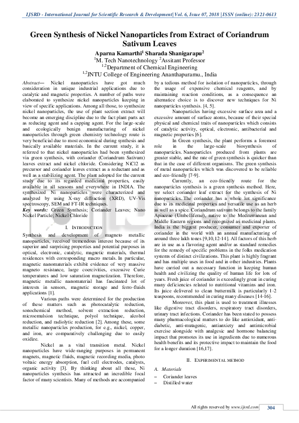 (PDF) Green Synthesis of Nickel Nanoparticles from Extract of ...