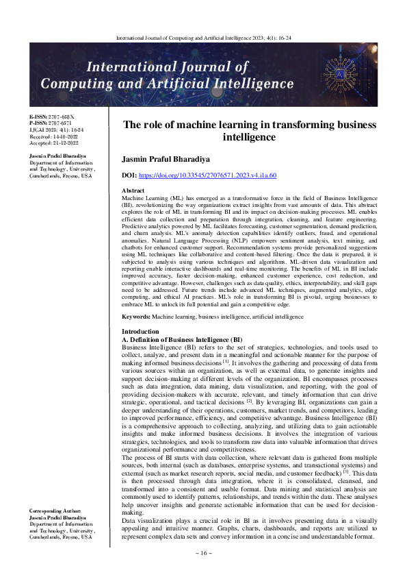 (PDF) The role of machine learning in transforming business intelligence