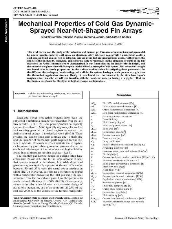 (PDF) Mechanical Properties of Cold Gas Dynamic-Sprayed Near-Net-Shaped ...