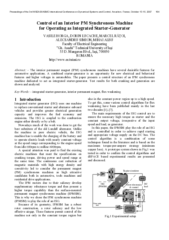 (PDF) Control of an Interior PM Synchronous Machine for Operating as ...