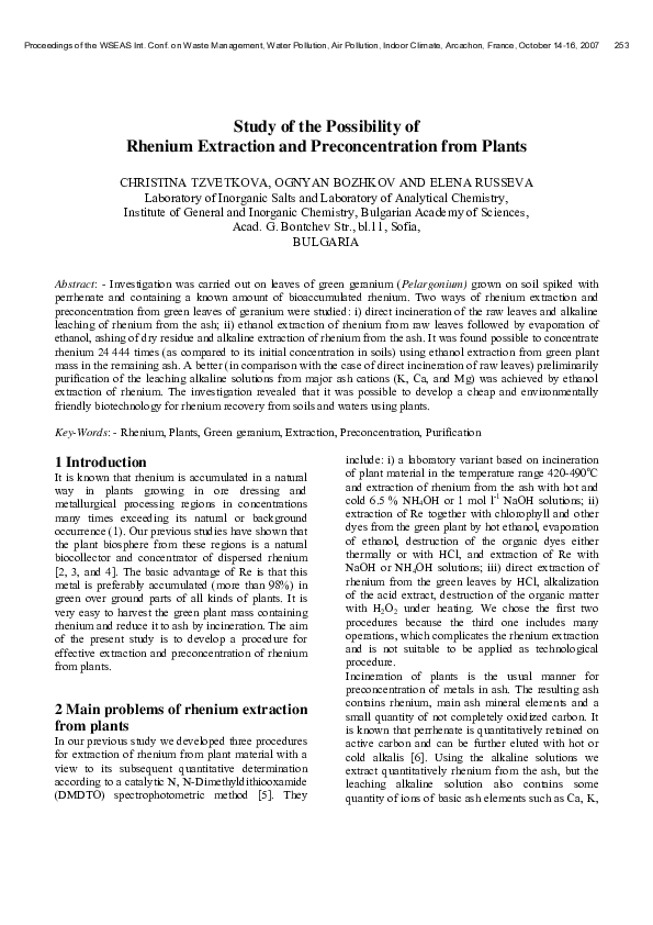 (PDF) Study of the Possibility of Rhenium Extraction and ...