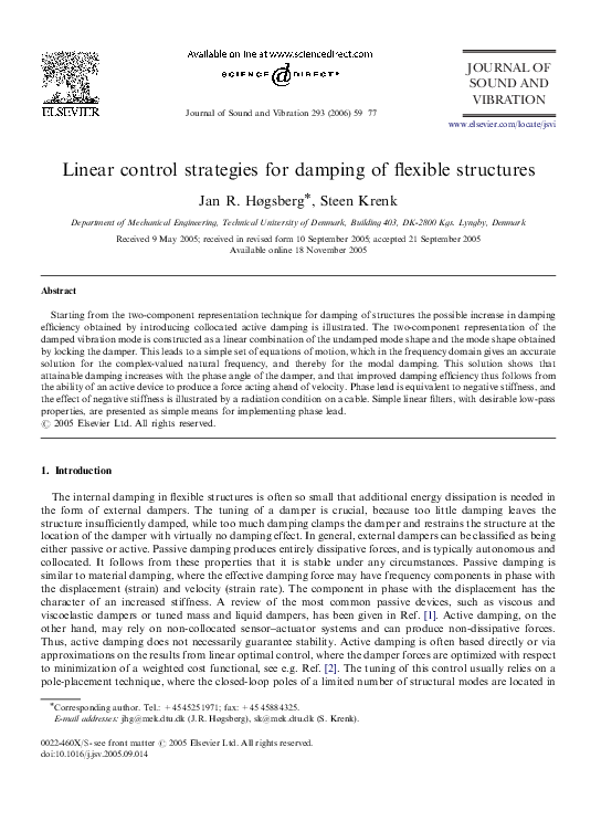 (PDF) Linear control strategies for damping of flexible structures