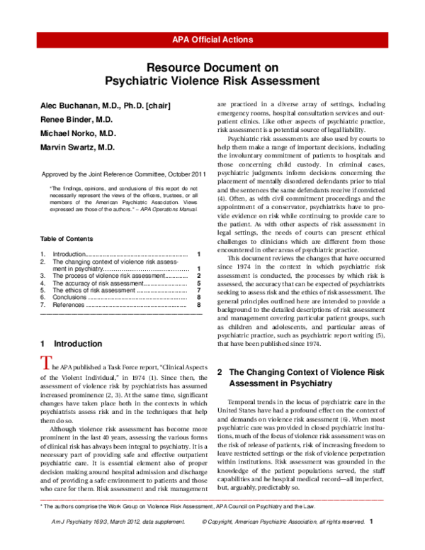 (PDF) Resource Document on Psychiatric Violence Risk Assessment