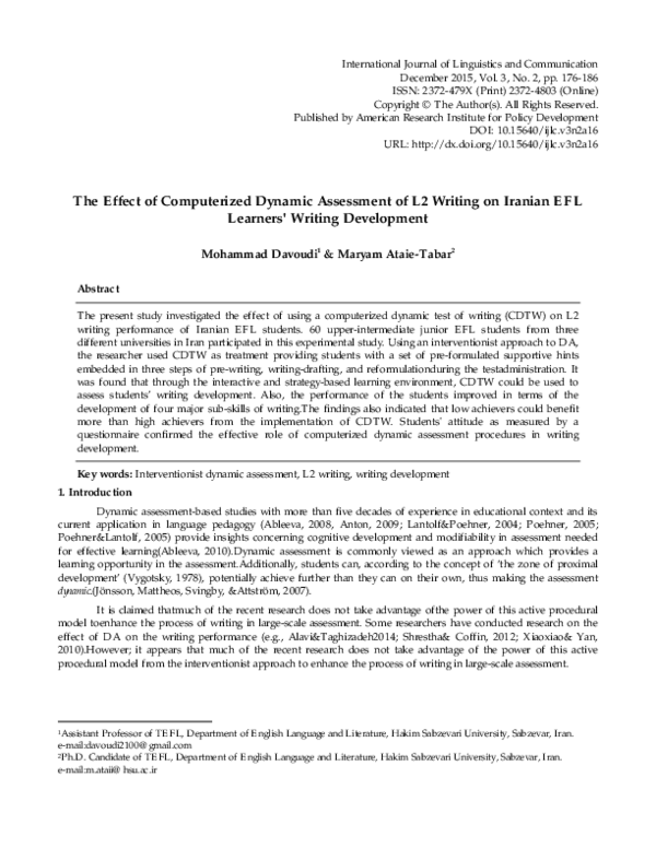 (PDF) The Effect of Computerized Dynamic Assessment of L2 Writing ...