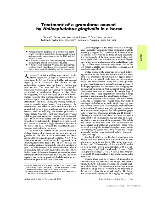 (PDF) Treatment of a granuloma caused by Halicephalobus gingivalis in a ...