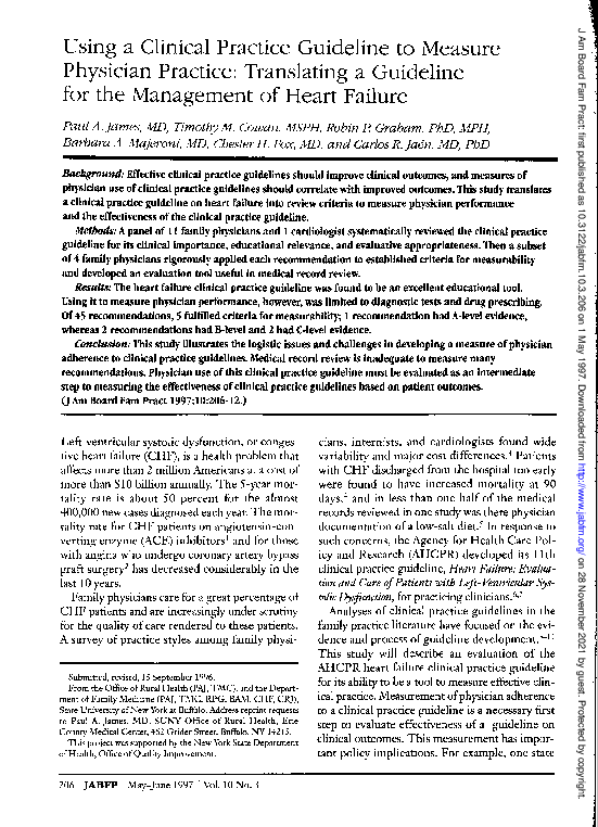 (PDF) Using a clinical practice guideline to measure physician practice ...