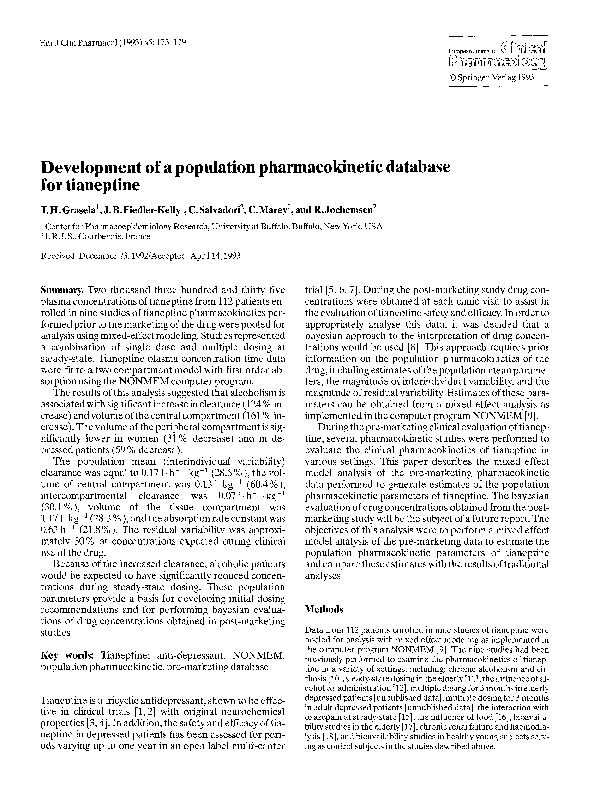 (PDF) Development of a population pharmacokinetic database for tianeptine