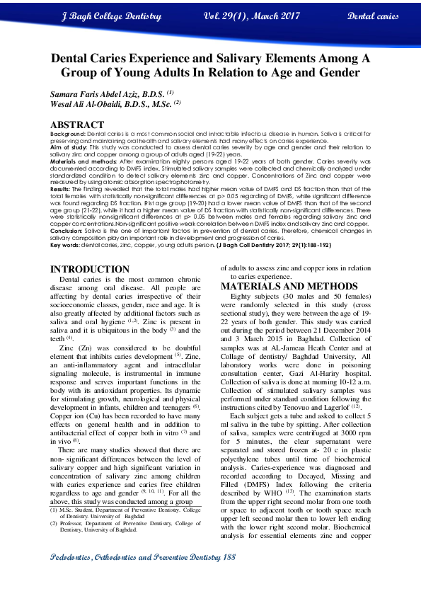(PDF) Dental Caries Experience and Salivary Elements among a Group of ...