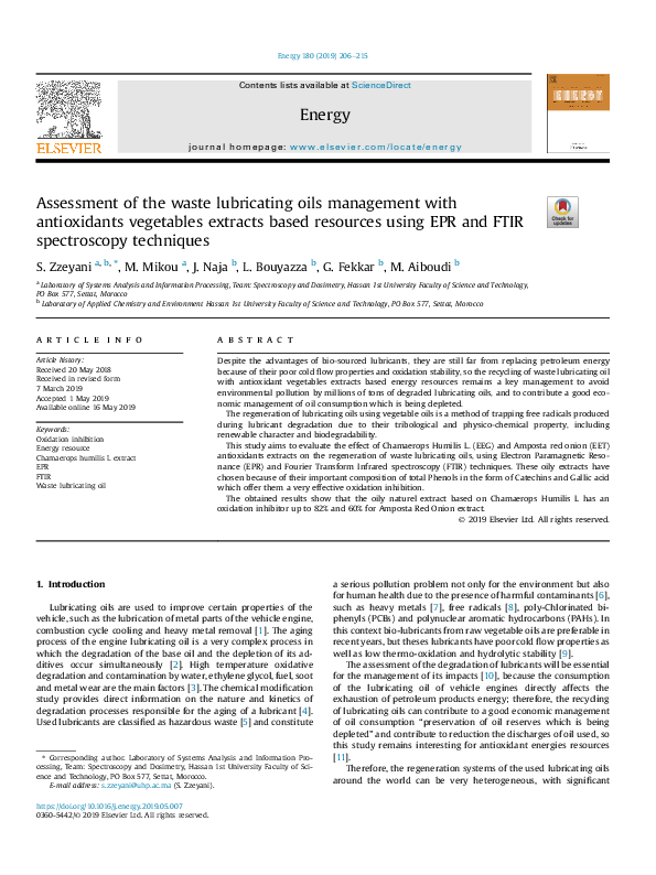 (PDF) Assessment of the waste lubricating oils management with ...