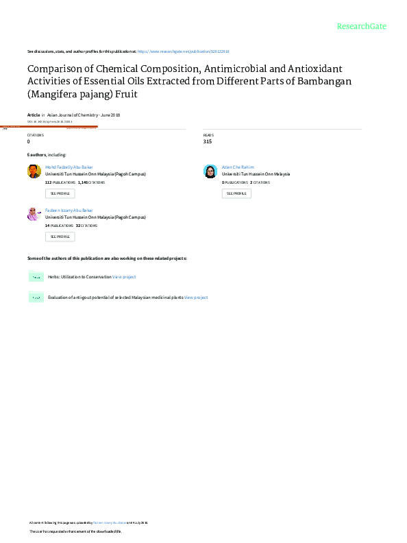 (PDF) Comparison of Chemical Composition, Antimicrobial and Antioxidant ...