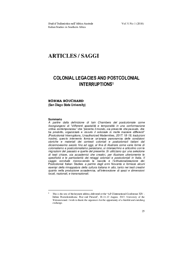 (PDF) Colonial Legacies and Postcolonial Interruptions