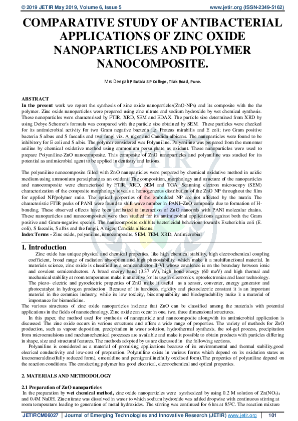 (PDF) COMPARATIVE STUDY OF ANTIBACTERIAL APPLICATIONS OF ZINC OXIDE ...