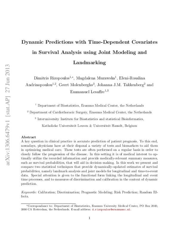 (PDF) Dynamic Predictions with Time-Dependent Covariates in Survival ...