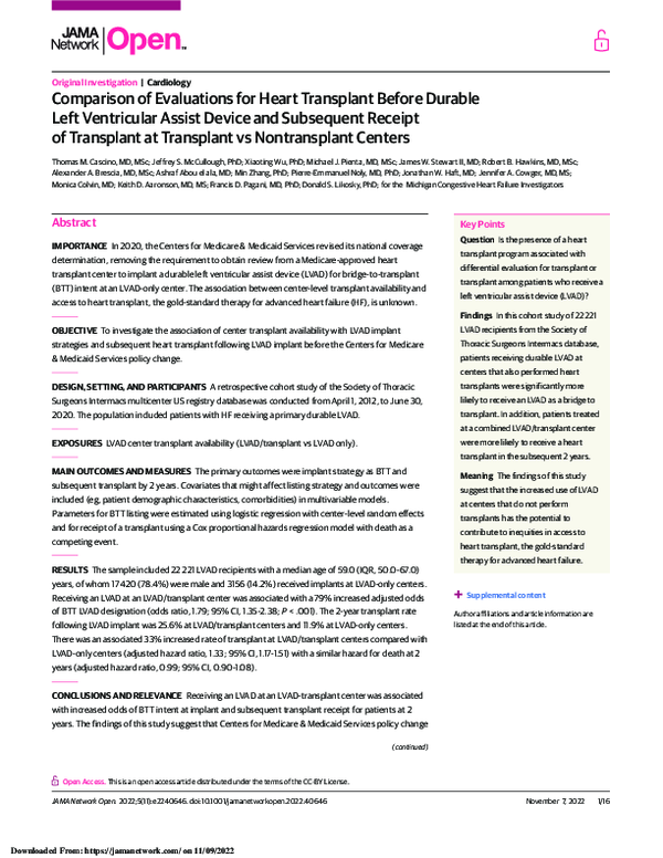 (PDF) Comparison of Evaluations for Heart Transplant Before Durable ...