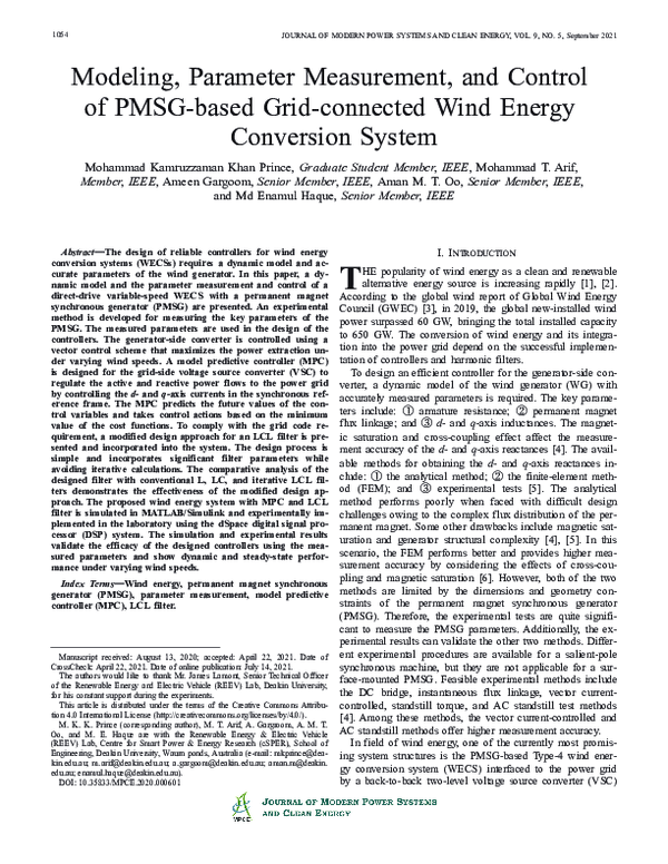 (PDF) Modeling, Parameter Measurement, and Control of PMSG-based Grid ...