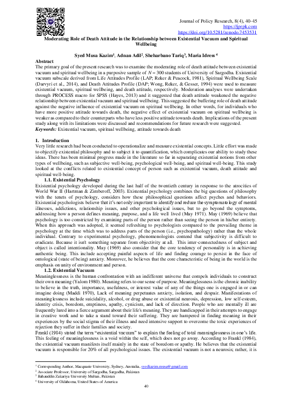 (PDF) Moderating Role of Death Attitude in the Relationship between ...