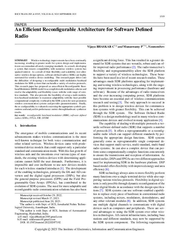 (PDF) An Efficient Reconfigurable Architecture for Software Defined Radio