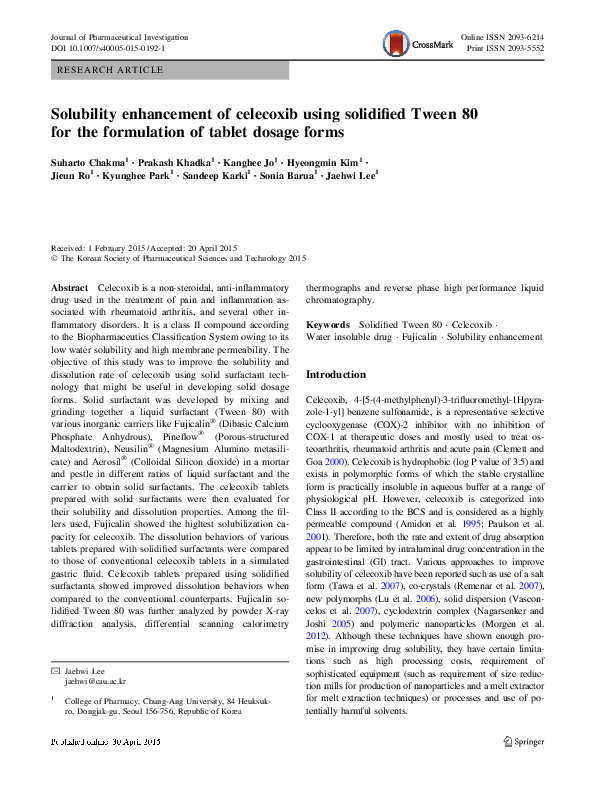 (PDF) Solubility enhancement of celecoxib using solidified Tween 80 for ...