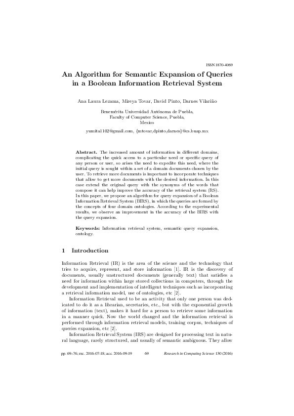 (PDF) An Algorithm for Semantic Expansion of Queries in a Boolean ...