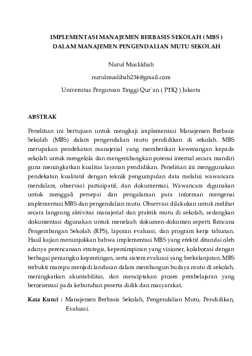 (PDF) IMPLEMENTASI MANAJEMEN BERBASIS SEKOLAH ( MBS ) DALAM MANAJEMEN ...