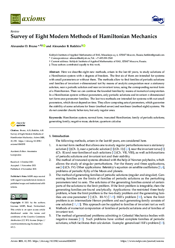 (PDF) Survey of Eight Modern Methods of Hamiltonian Mechanics