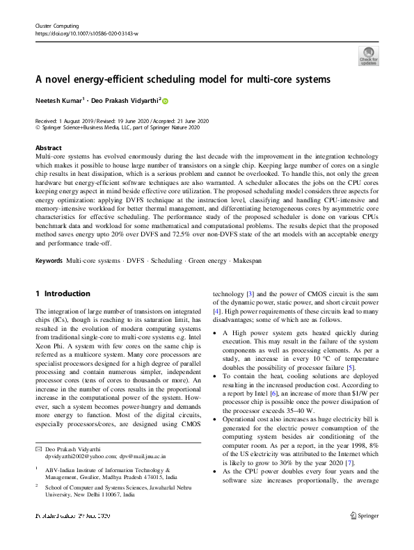 (PDF) A novel energy-efficient scheduling model for multi-core systems