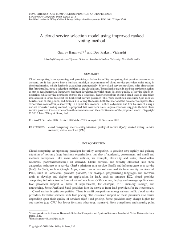 (PDF) A cloud service selection model using improved ranked voting method
