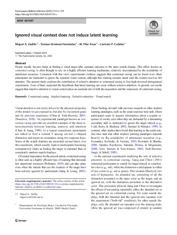 (PDF) Ignored visual context does not induce latent learning
