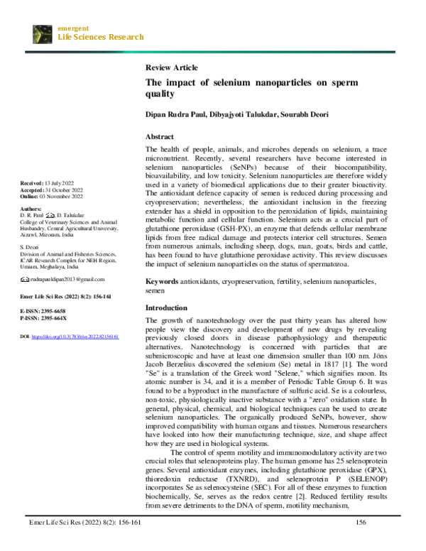 (PDF) The impact of selenium nanoparticles on sperm quality