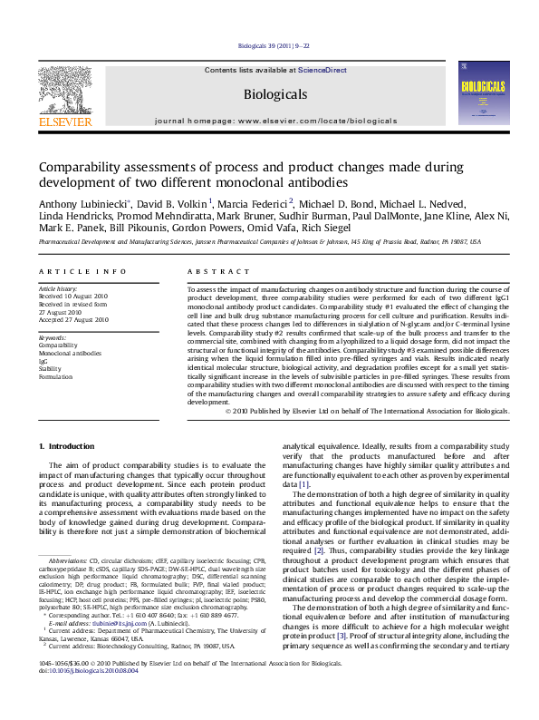 (PDF) Comparability assessments of process and product changes made ...