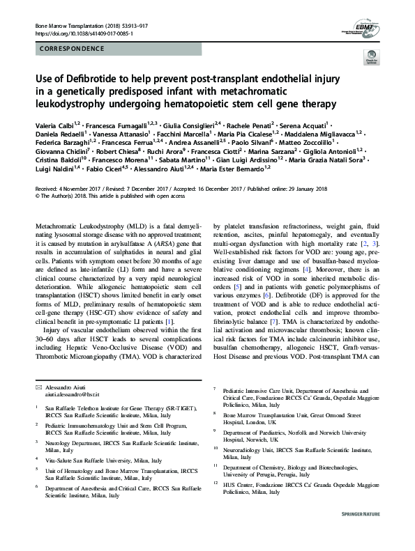 (PDF) Use of Defibrotide to help prevent post-transplant endothelial ...