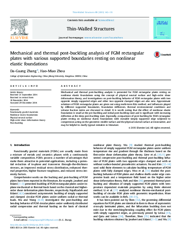 (PDF) Mechanical and thermal post-buckling analysis of FGM rectangular ...