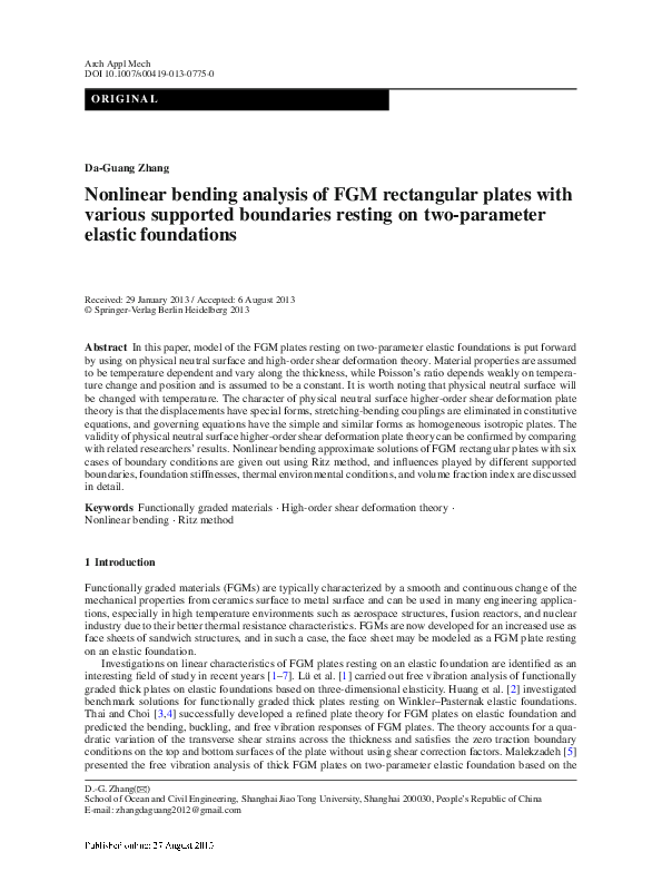 (PDF) Nonlinear bending analysis of FGM rectangular plates with various ...