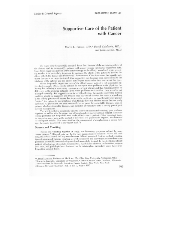 (PDF) Supportive Care of the Patient with Cancer