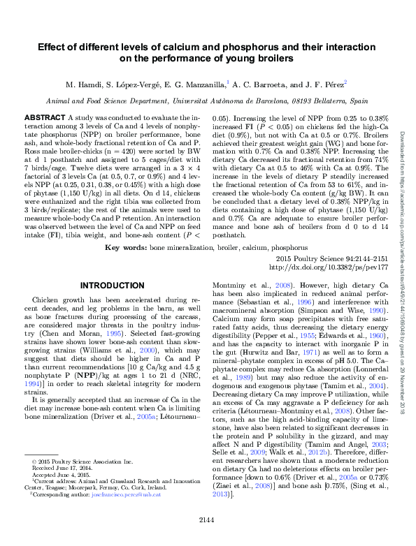 (PDF) Effect of different levels of calcium and phosphorus and their ...