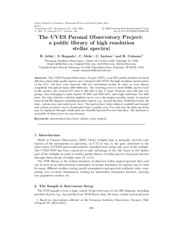 (PDF) The UVES Paranal Observatory Project: a public library of high ...