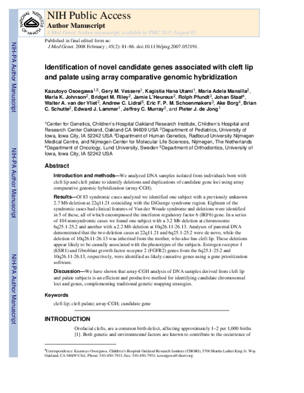 (PDF) Identification of novel candidate genes associated with cleft lip ...