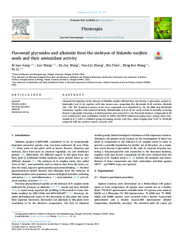 (PDF) Flavonoid glycosides and alkaloids from the embryos of Nelumbo ...