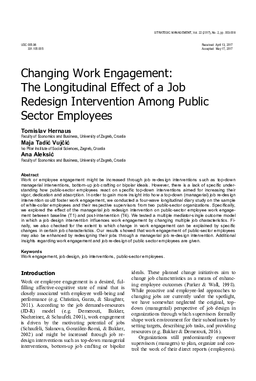 (PDF) Changing Work Engagement : The Longitudinal Effect of a Job ...