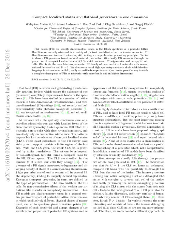 (PDF) Compact localized states and flat-band generators in one dimension